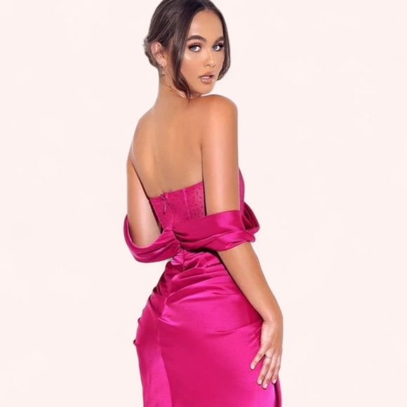 Miss Circle Fuchsia Darlene Crystal Corset Satin Cocktail Formal Dress NWT Sz S - Picture 2 of 11